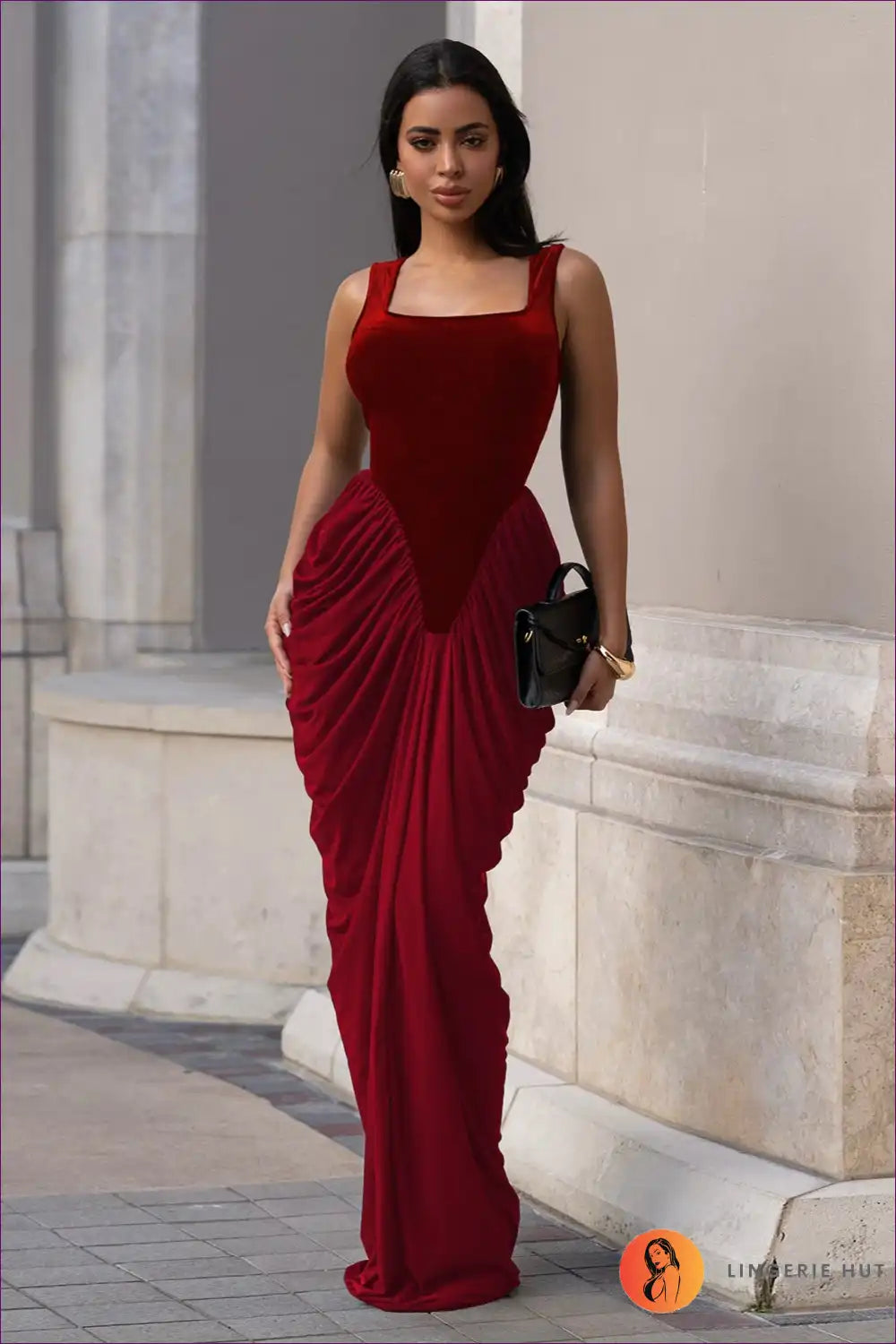 Maxi Dress with Square Neckline - Timeless Romance for A-line, All Season, Dress, Evening Wear, Formal Wear
