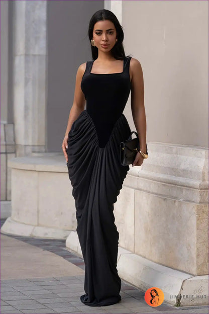 Maxi Dress with Square Neckline - Timeless Romance for A-line, All Season, Dress, Evening Wear, Formal Wear
