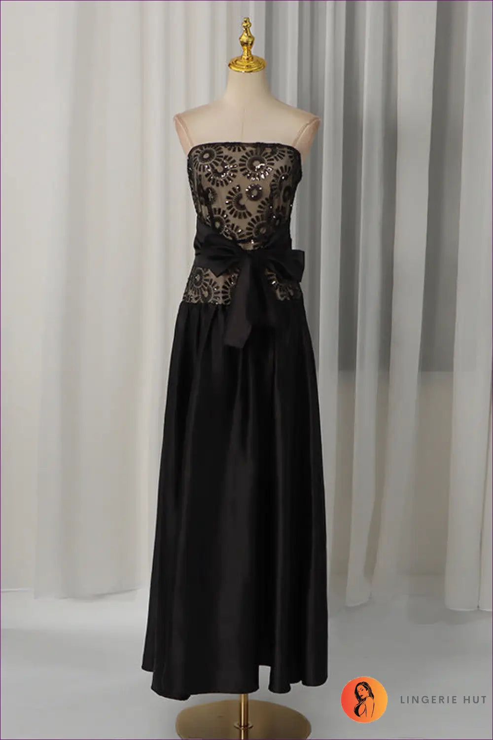 Maxi Dress with Strapless Bow - Formal Evening Poise - s / Black - a Line • Wear • just in - Lingerie Hut
