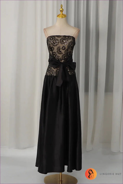 Maxi Dress with Strapless Bow - Formal Evening Poise - s / Black - a Line • Wear • just in - Lingerie Hut