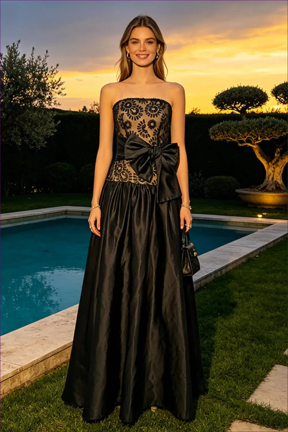 Maxi Dress with Strapless Bow - Formal Evening Poise - a Line • Wear • just in - Lingerie Hut