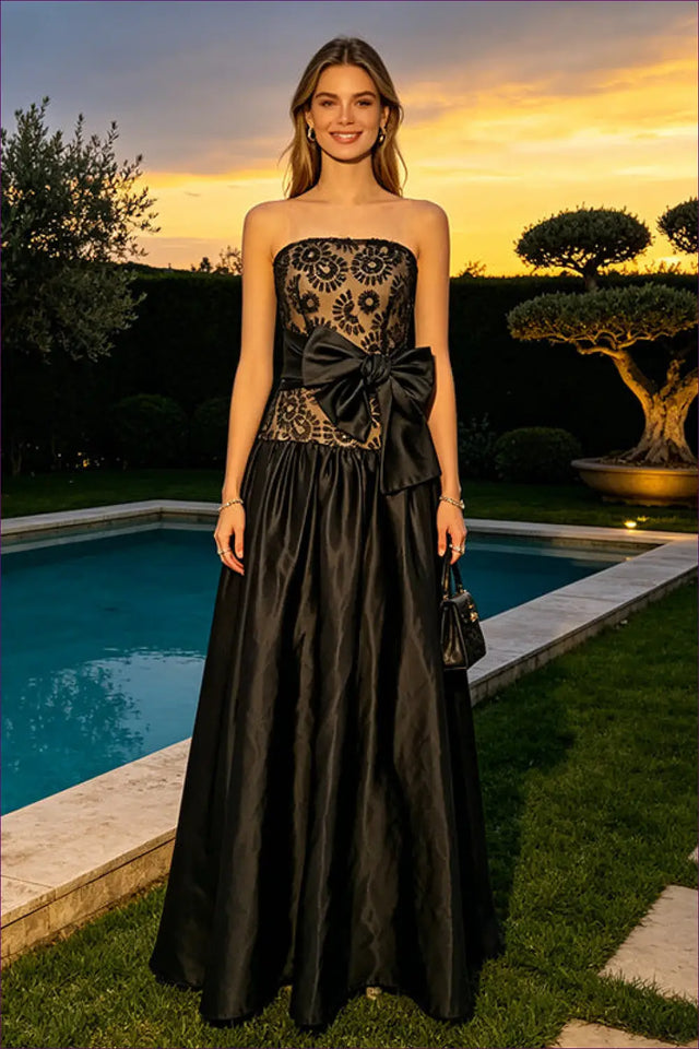 Maxi Dress with Strapless Bow - Formal Evening Poise
