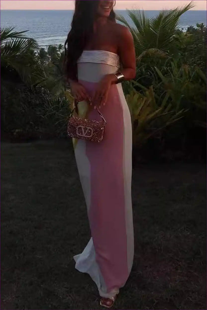 Maxi Dress with Strapless Neckline - Sunset Soirée for A-line, Beachwear, Casual, Cutout,