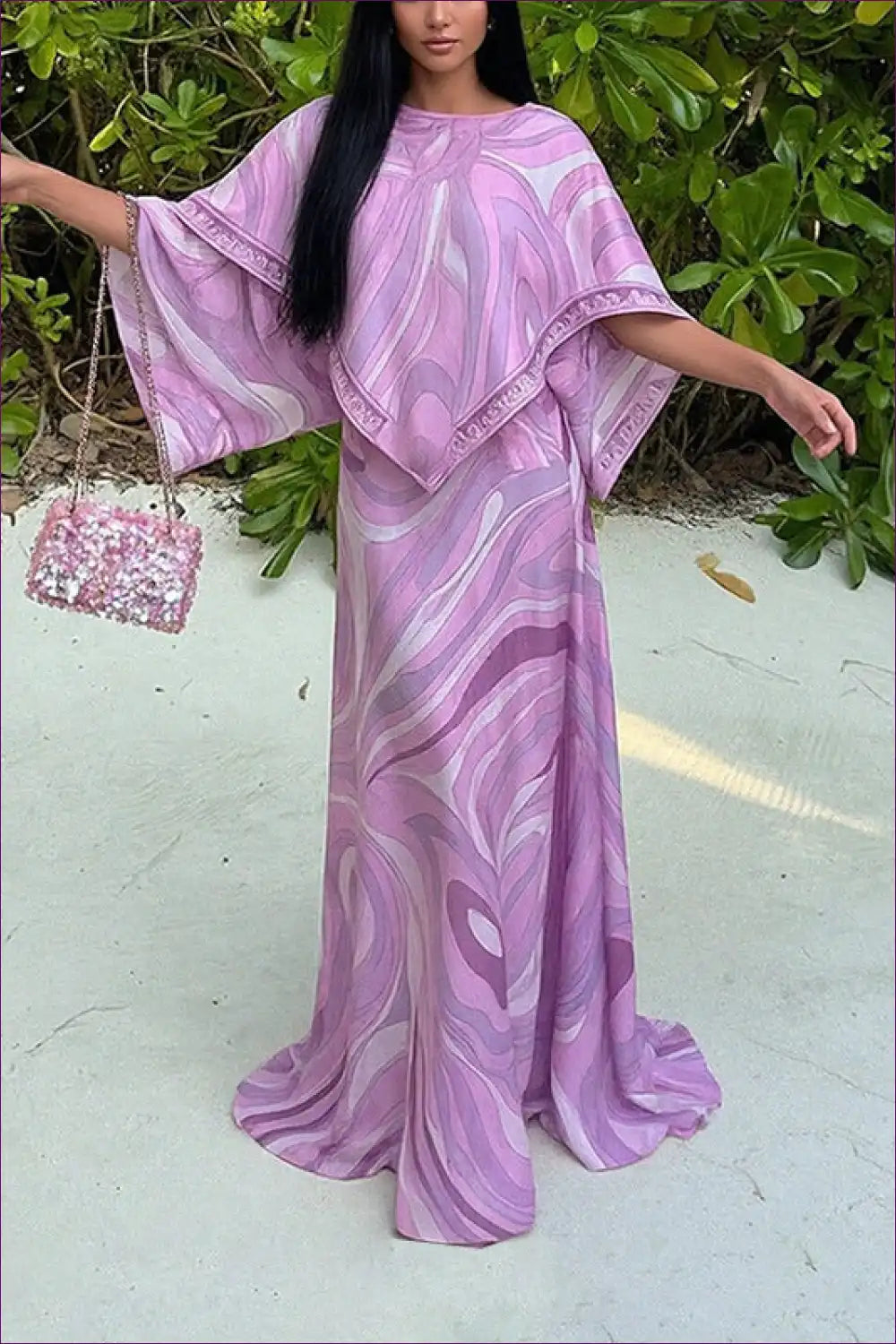 Maxi Dress with Swirl Print - Bohemian Elegance for Boho, Casual, Dress, Floral, Formal Wear