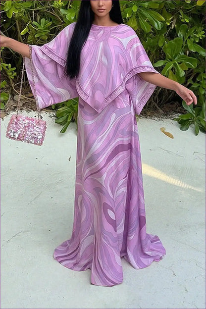 Maxi Dress with Swirl Print - Bohemian Elegance for Boho, Casual, Dress, Floral, Formal Wear