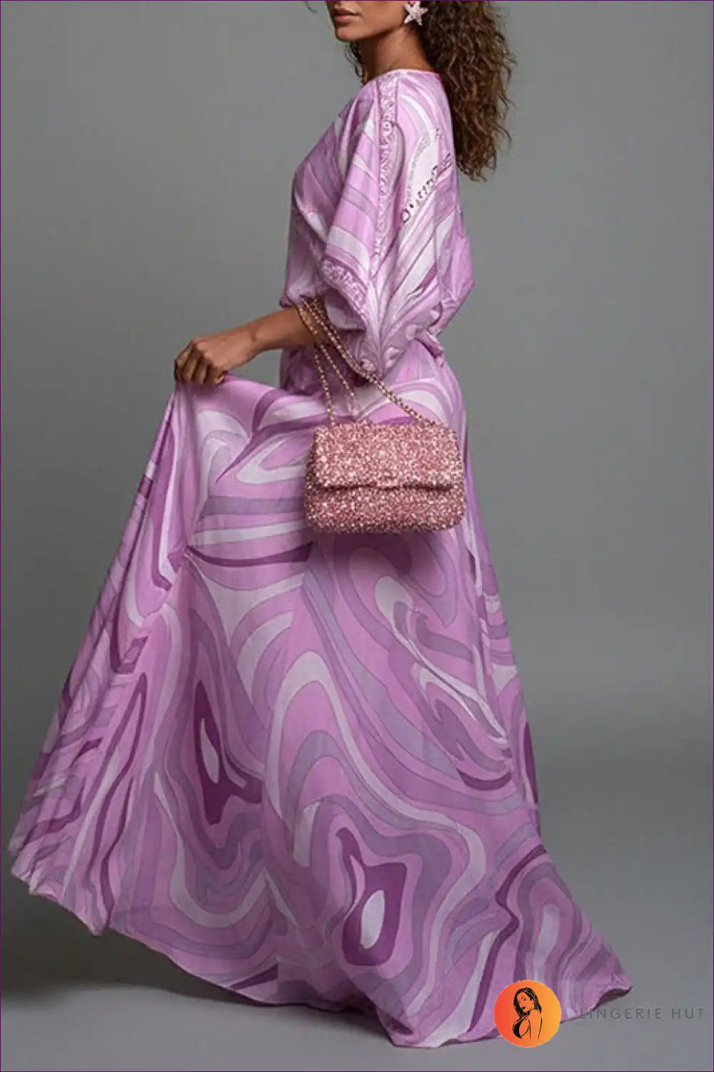 Maxi Dress with Swirl Print - Bohemian Elegance for Boho, Casual, Dress, Floral, Formal Wear