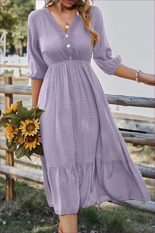 Maxi Dress with Swiss Dot Pattern - Garden Party Grace for A-line, Boho, Casual, Chiffon,