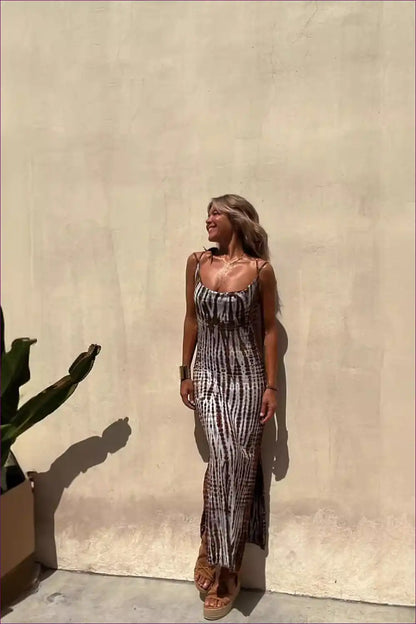Maxi Dress with Tie-dye Print - Festival Spirit for Backless, Beachwear, Boho, Casual, Cutout