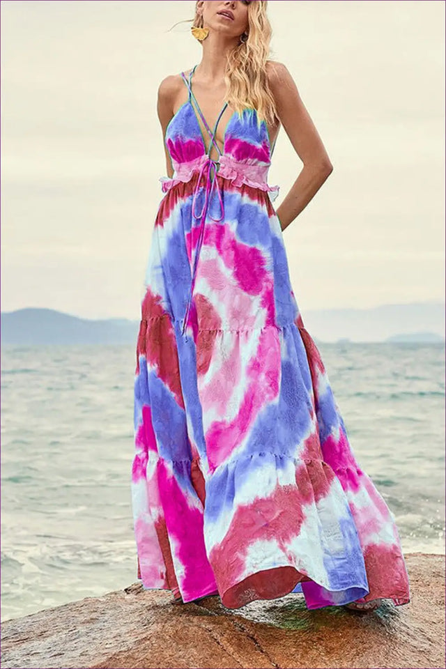 Tie-Dye Maxi Dress with Halter Neckline - Effortless Bohemian Mood