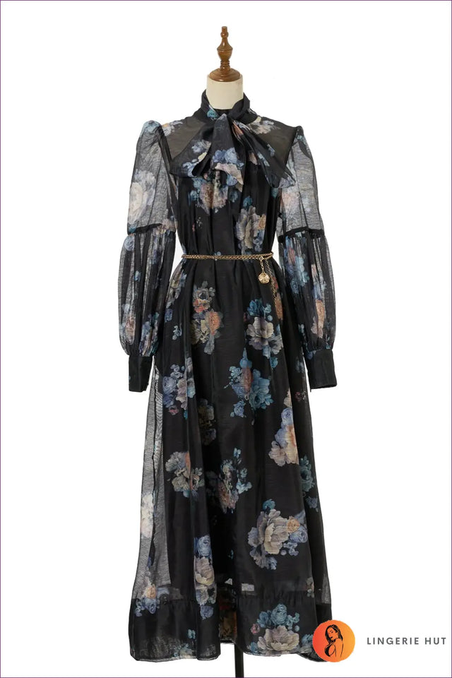 Maxi Dress with Tie Neck Detail - Effortless Bohemian Glamour