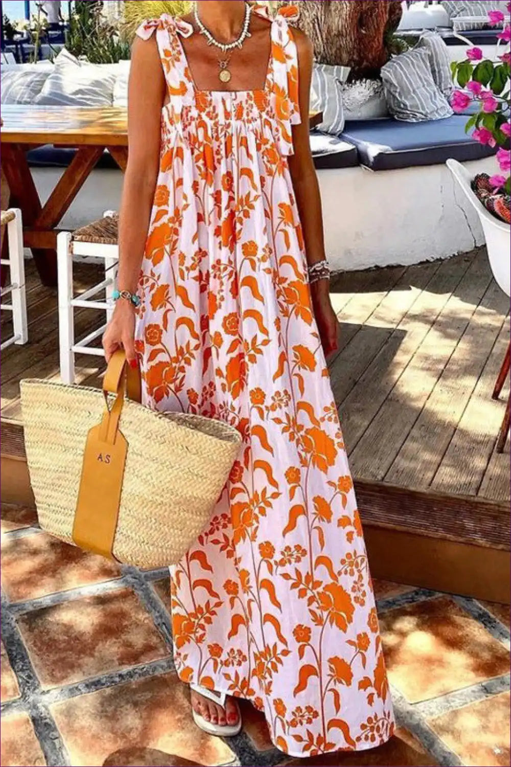 Maxi Dress with Tie Straps - Vacation Wanderlust