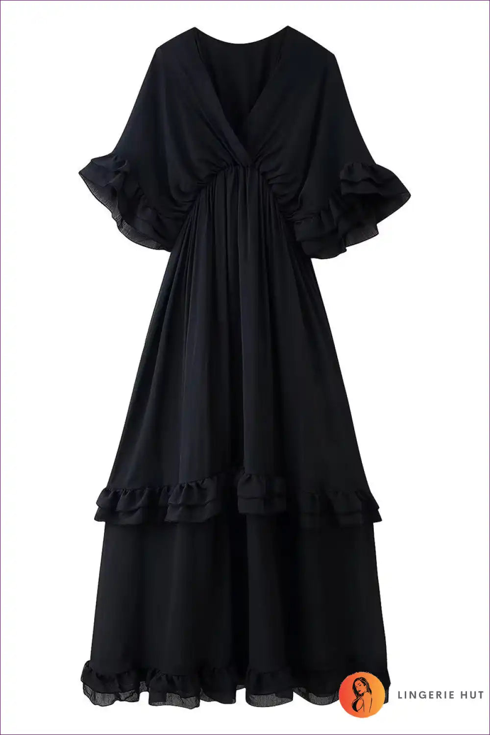 Maxi Dress with Tiered Ruffle Hem - Ethereal Romance for A-line, Boho, Dress, Everyday, Formal Wear