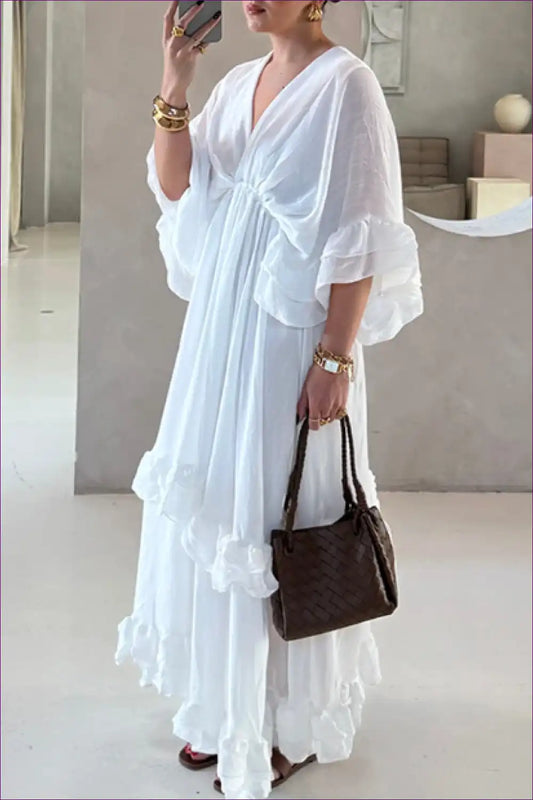 Maxi Dress with Tiered Ruffle Hem - Ethereal Romance for A-line, Boho, Dress, Everyday, Formal Wear