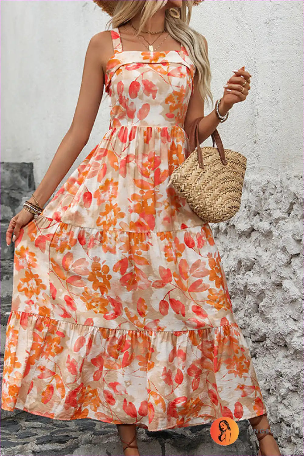 Maxi Dress with Tiered Ruffle Hem - Garden Party Grace for A-line, Backless, Boho, Casual,