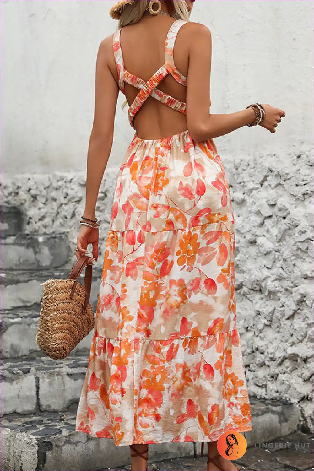 Maxi Dress with Tiered Ruffle Hem - Garden Party Grace for A-line, Backless, Boho, Casual,