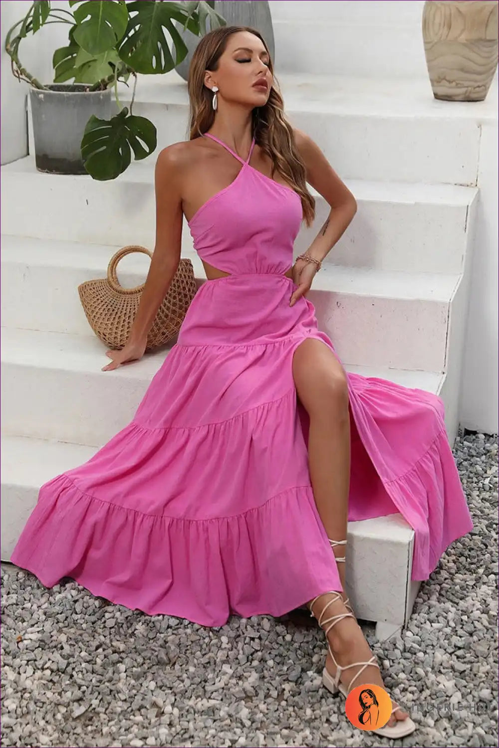 Maxi Dress with Tiered Ruffles - Bohemian Romance for A-line, Backless, Beachwear, Boho, Casual