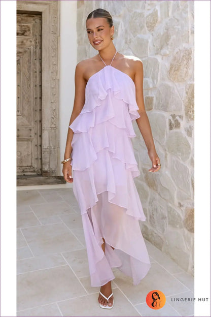 Maxi Dress with Tiered Ruffles - Effortless Romance - s / Lavender - Dresses - Lingerie Hut - A-line • Boho • Evening