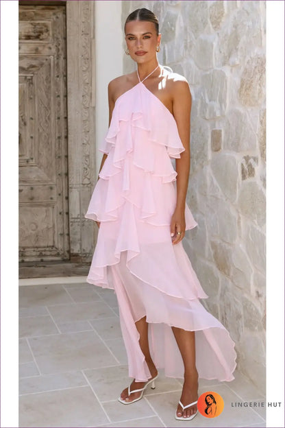 Maxi Dress with Tiered Ruffles - Effortless Romance - s / Pink - Dresses - Lingerie Hut - A-line • Boho • Evening Wear