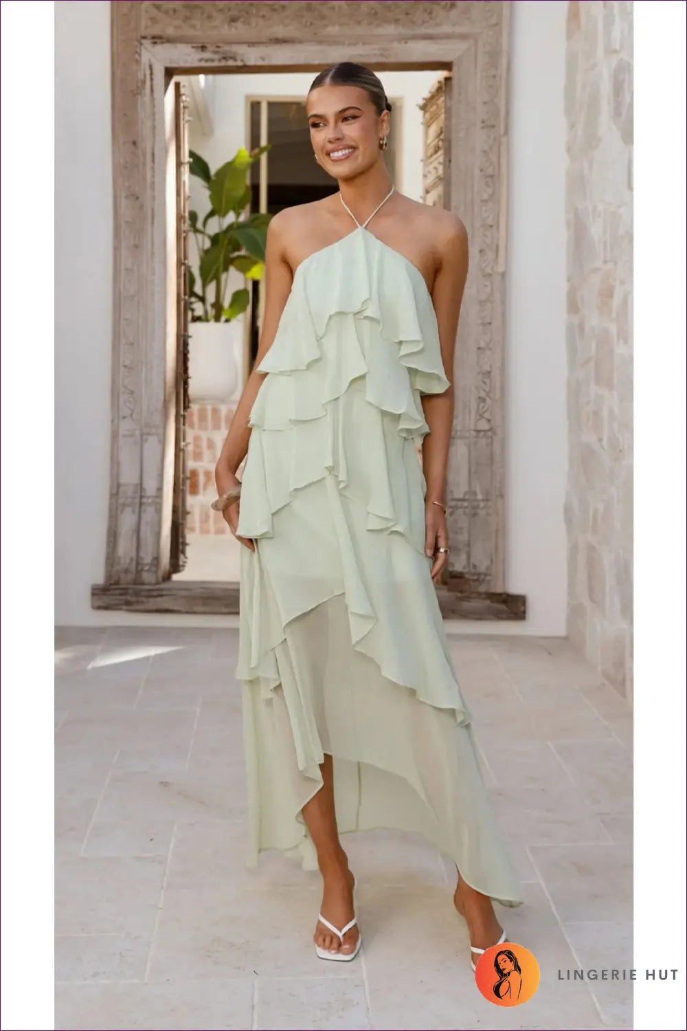 Maxi Dress with Tiered Ruffles - Effortless Romance - s / Matcha - Dresses - Lingerie Hut - A-line • Boho • Evening