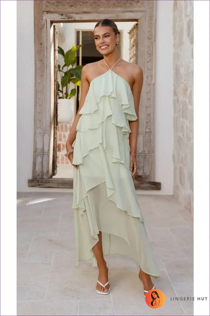 Maxi Dress with Tiered Ruffles - Effortless Romance - s / Matcha - Dresses - Lingerie Hut - A-line • Boho • Evening