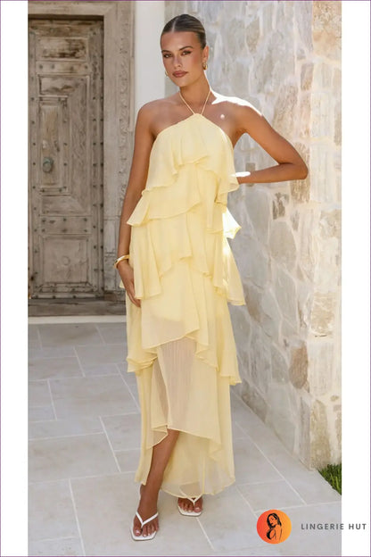 Maxi Dress with Tiered Ruffles - Effortless Romance - s / Pale Yellow - Dresses - Lingerie Hut - A-line • Boho