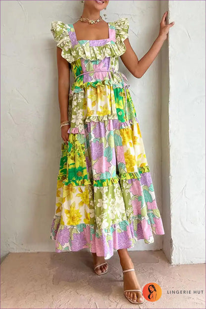 Maxi Dress with Tiered Ruffles - Garden Party Grace for A-line, Boho, Dress, Floral, Formal Wear