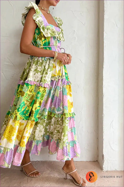 Maxi Dress with Tiered Ruffles - Garden Party Grace for A-line, Boho, Dress, Floral, Formal Wear