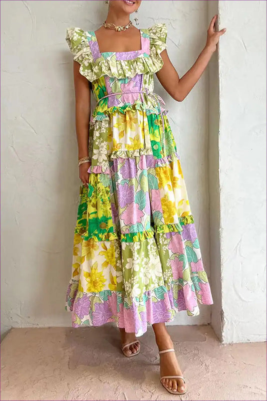 Maxi Dress with Tiered Ruffles - Garden Party Grace for A-line, Boho, Dress, Floral, Formal Wear