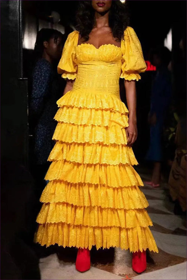 Tiered Maxi Dress with Puff Sleeves - Statement Elegance