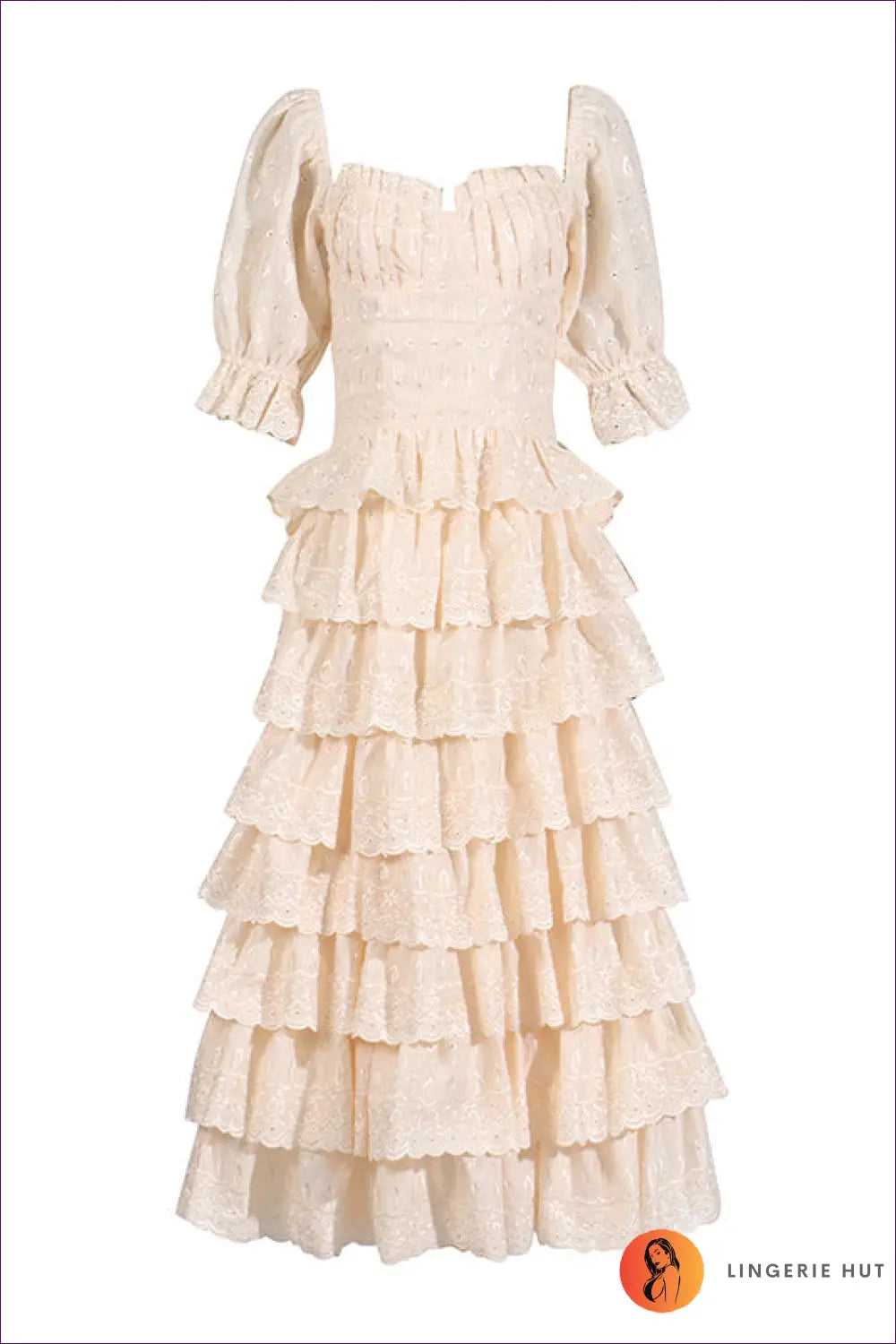 Tiered Maxi Dress with Puff Sleeves - Statement Elegance - s / Apricot - Dresses - Boho • Casual • Chiffon • Clothing