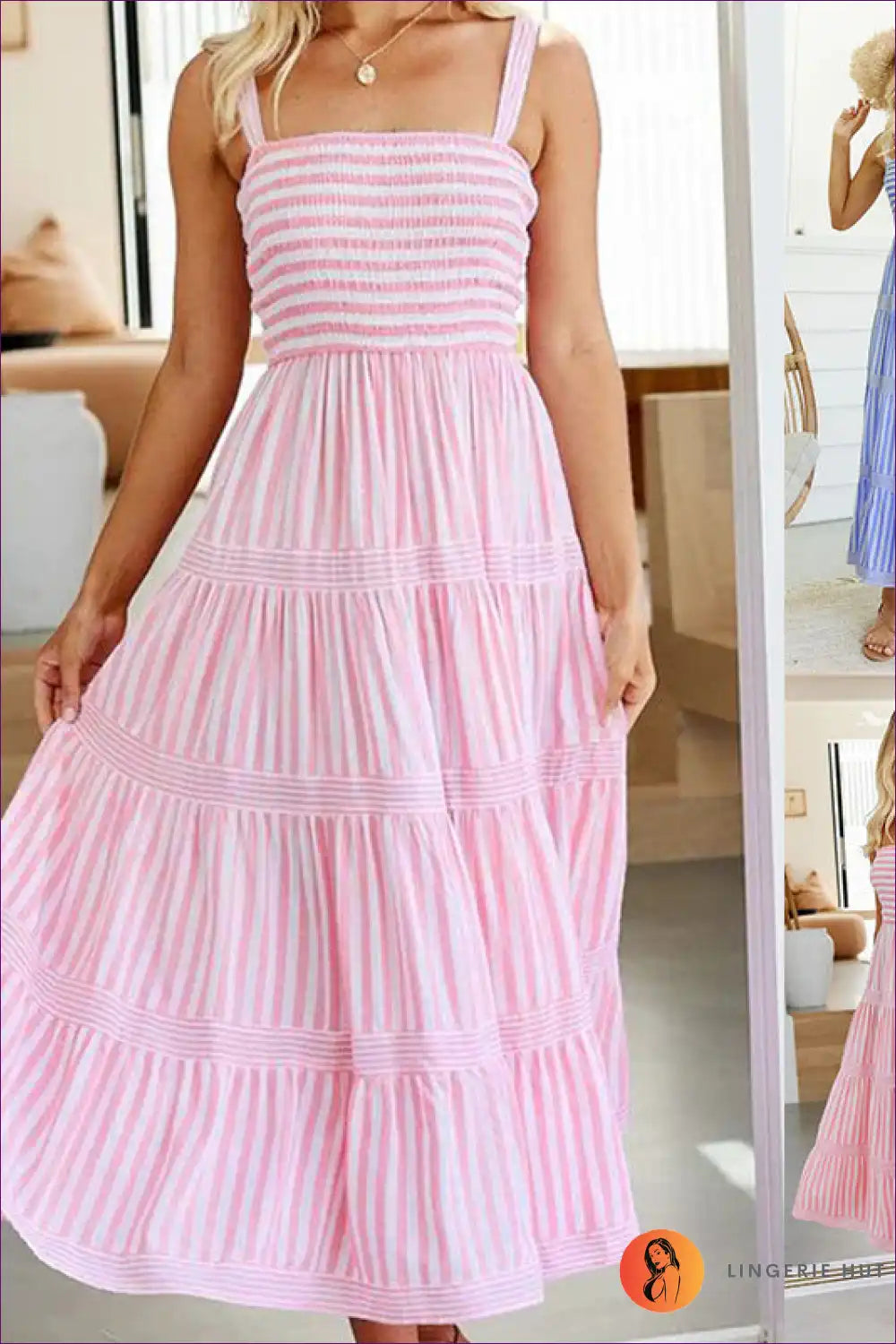 Maxi Dress with Tiered Stripes - Coastal Elegance for A-line, Boho, Casual, Dress,
