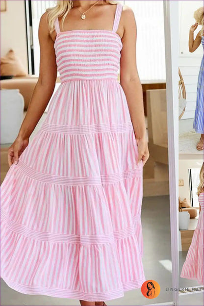 Maxi Dress with Tiered Stripes - Coastal Elegance for A-line, Boho, Casual, Dress,