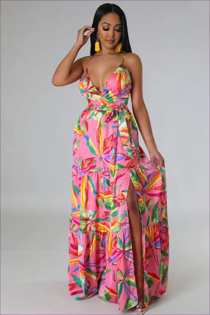 Maxi Dress with Tropical Print - Paradise Found for Boho, Chiffon, Cutout, Dress, Evening Wear