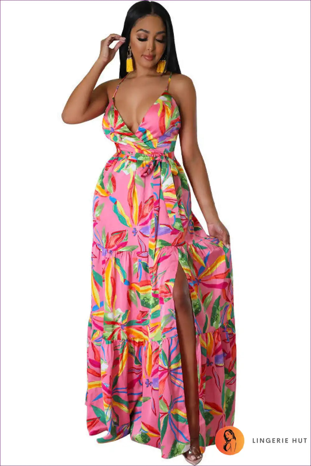 Maxi Dress with Tropical Print - Paradise Found for Boho, Chiffon, Cutout, Dress, Evening Wear