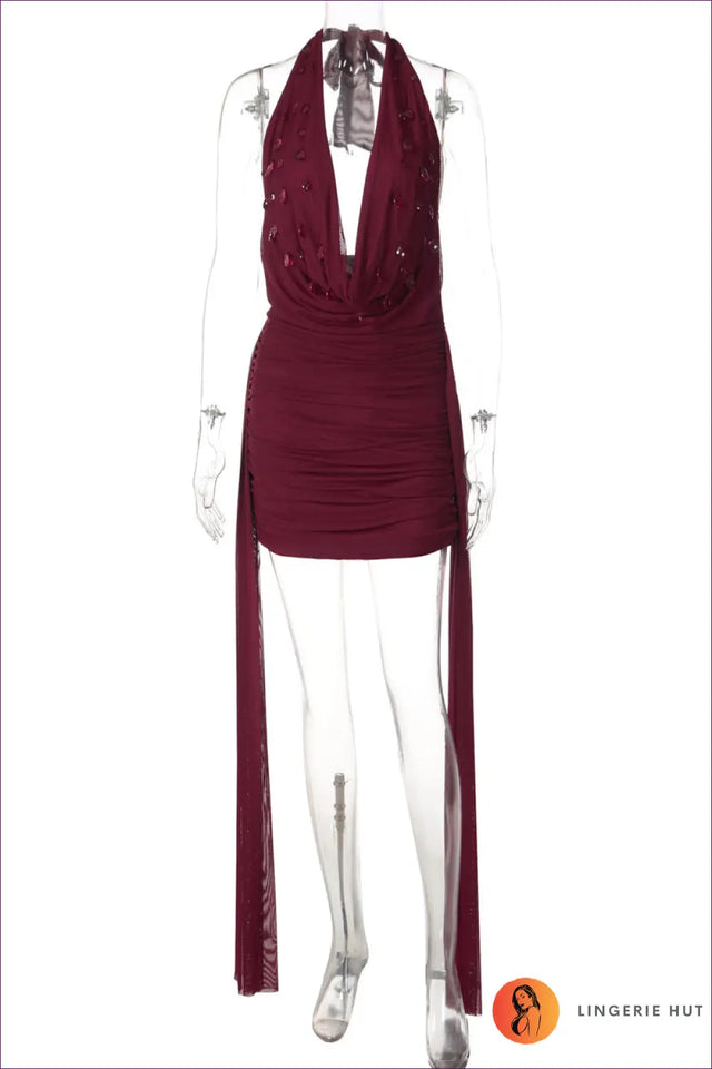 Embellished Halter Neck Mini Dress