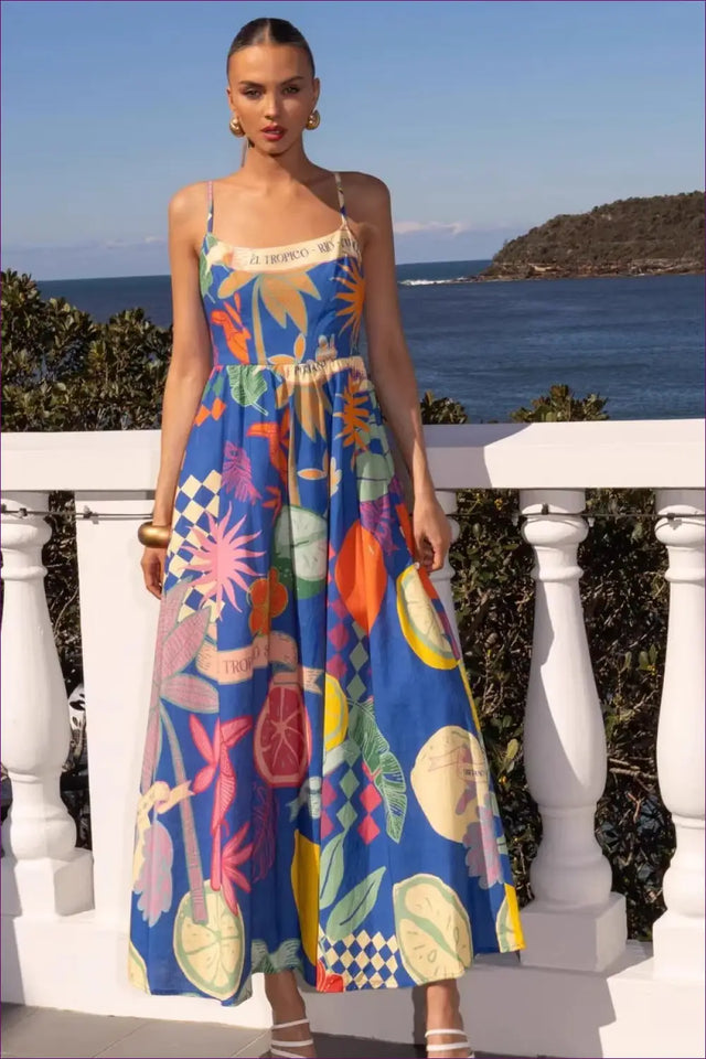 Tropical Print Maxi Dress - Holiday Evening Essential