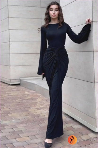 Maxi Dress with Trumpet Sleeves - Understated Glamour - Dresses - Autumn • Clothing • Elegant • Everyday - Lingerie Hut