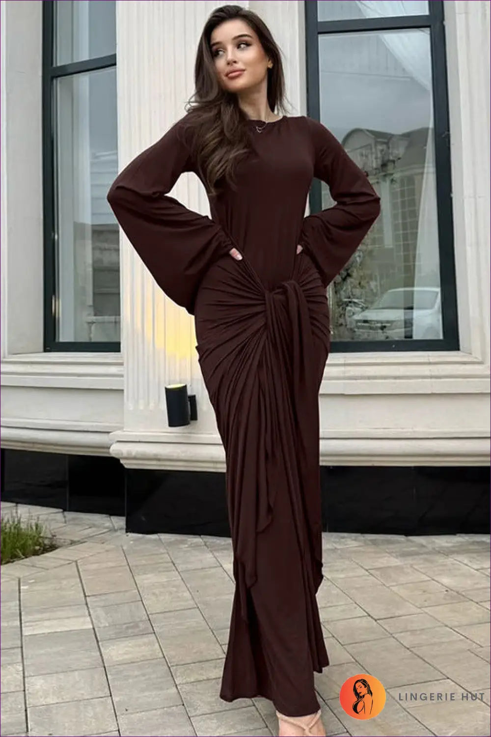 Maxi Dress with Trumpet Sleeves - Understated Glamour - Dresses - Autumn • Clothing • Elegant • Everyday - Lingerie Hut