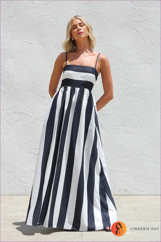 Maxi Dress with Vertical Stripes - Effortless Guest Style