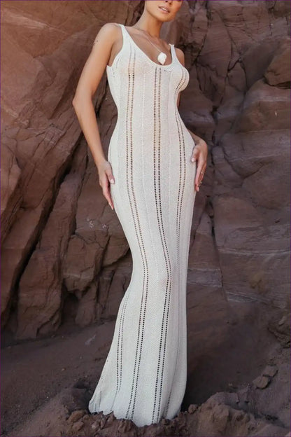 Maxi Knit Dress with Open Back - Bohemian Beach Ease for Backless, Beachwear, Boho, Casual, Cutout