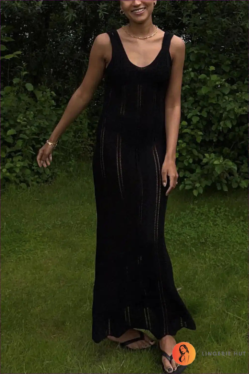 Maxi Knit Dress with Open Back - Bohemian Beach Ease for Backless, Beachwear, Boho, Casual, Cutout