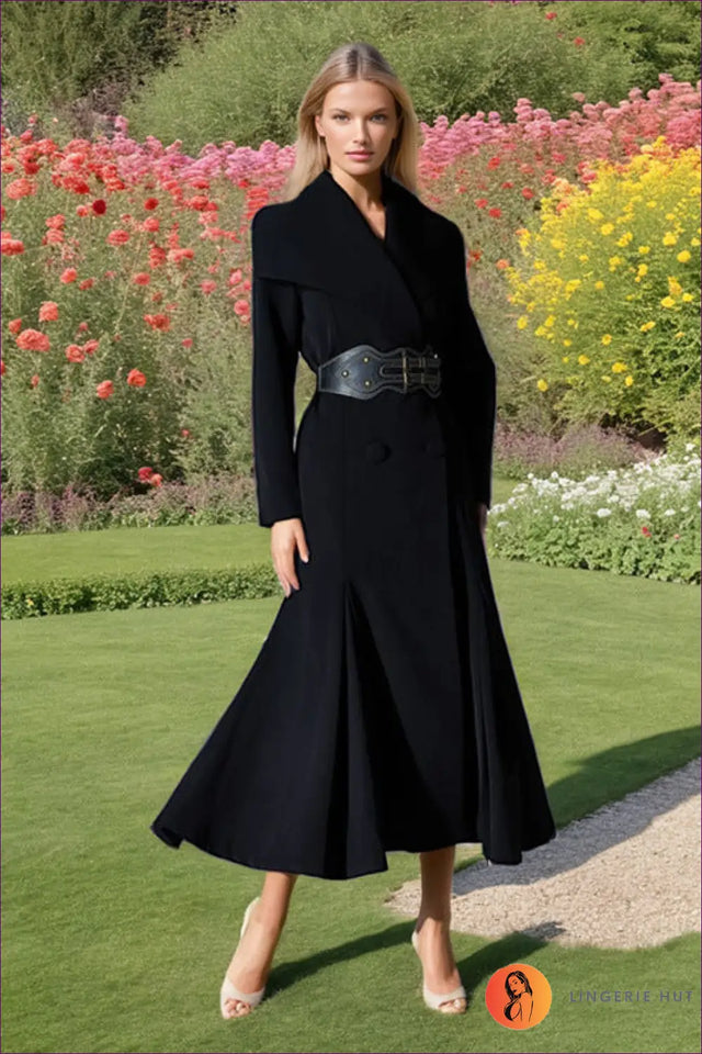 Maxi A-Line Coat Dress with Belt - Understated Glamour