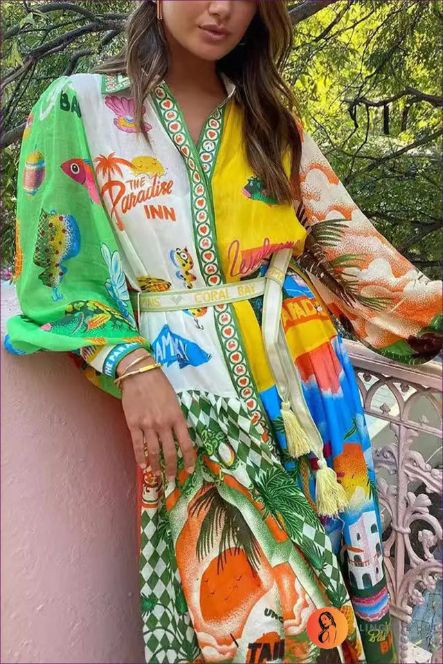 Maxi Shirt Dress with Artistic Print - Effortless Elegance