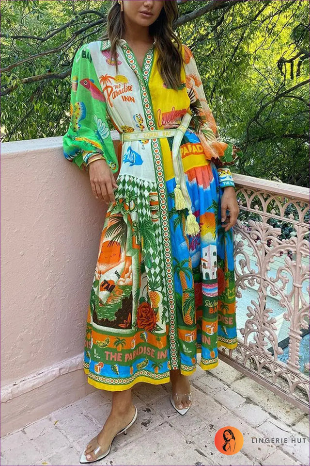 Maxi Shirt Dress with Artistic Print - Effortless Elegance