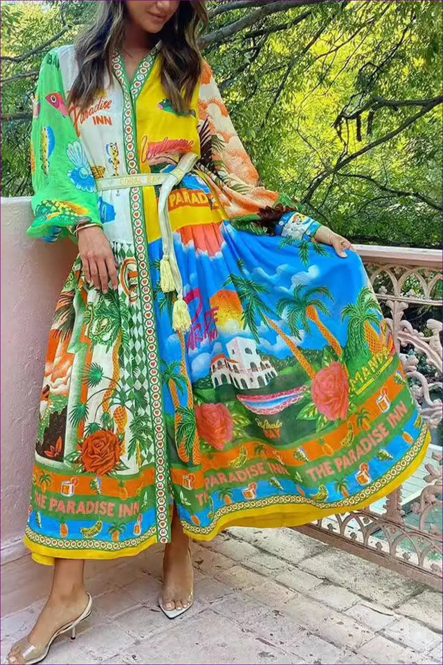 Maxi Shirt Dress with Artistic Print - Effortless Elegance