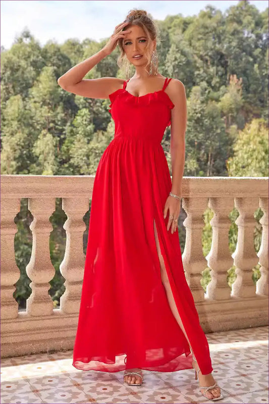Maxi Split Dress with Deep V-neck - Evening Glamour Sorted - Dresses - Clothing • Party - Lingerie Hut