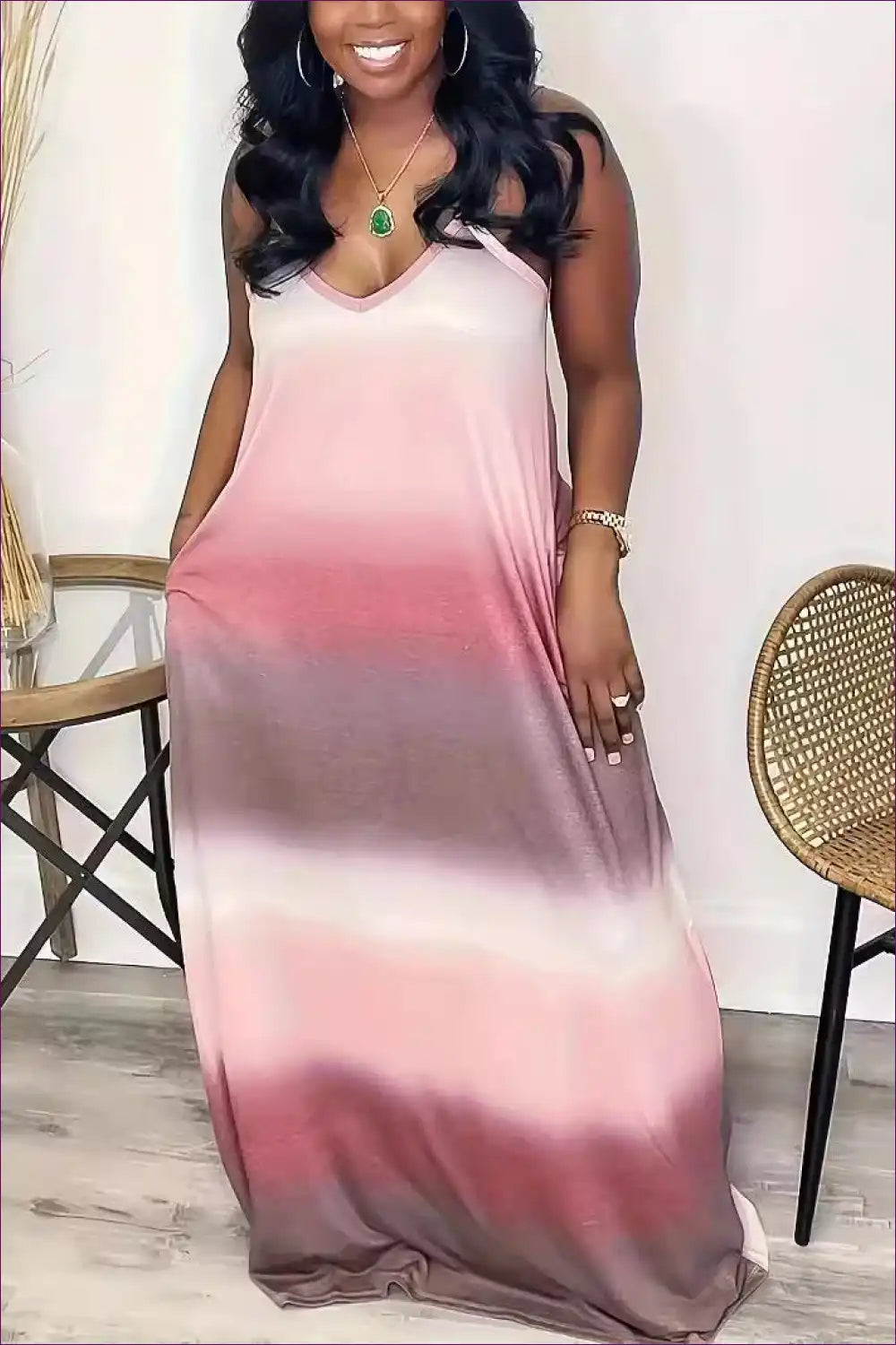 Maxi Strap Dress with Ombre Print - Laidback Summer Ritual for A-line, Beachwear, Boho, Casual,