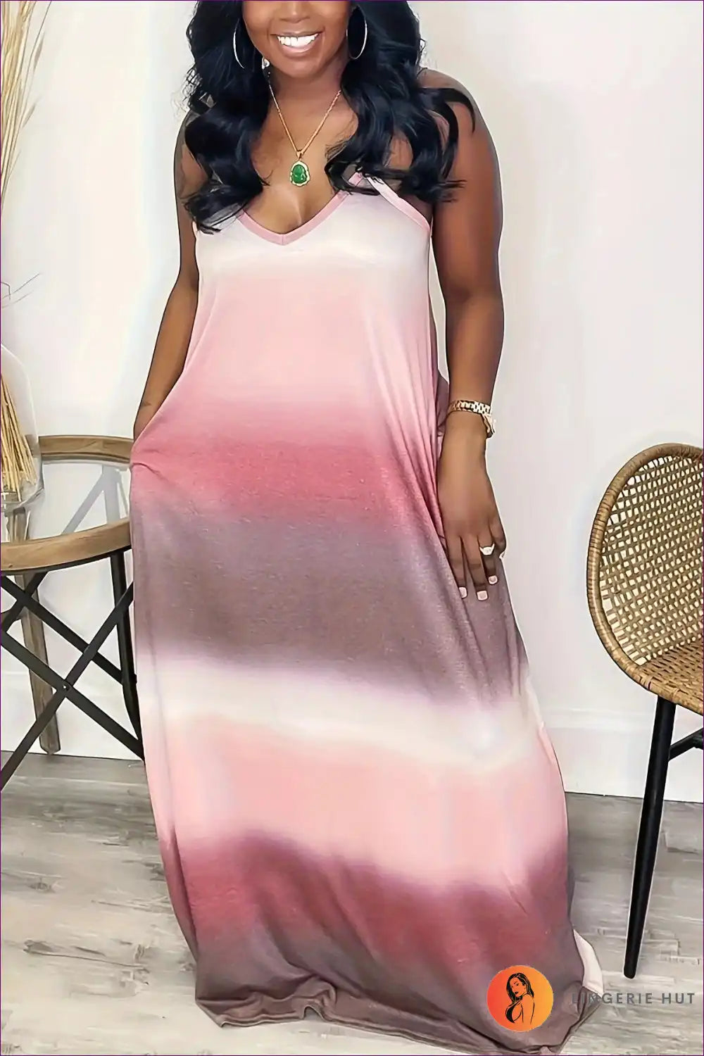Maxi Strap Dress with Ombre Print - Laidback Summer Ritual for A-line, Beachwear, Boho, Casual,