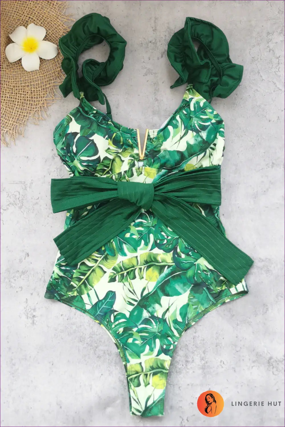 Medallion-print Swimsuit with Tie-front Sash - Boho Getaway - s / Green - Swimwear - Beachwear • Floral