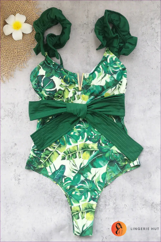 Medallion-Print Swimsuit with Tie-Front Sash - Boho Getaway